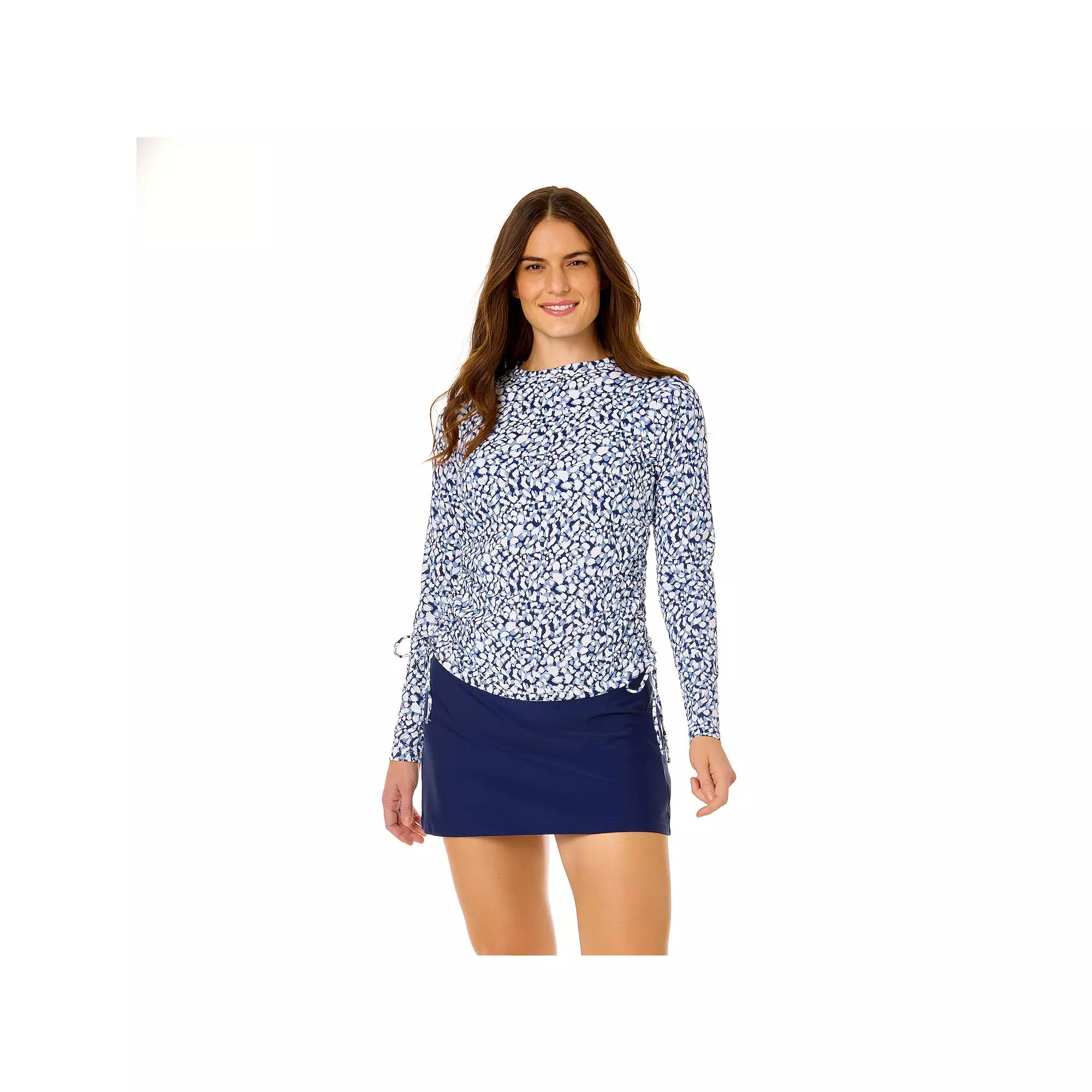 Women's Lands' End Side Shirred Long Sleeve Rash Guard Swim Shirt, Size: Large, Red Blue Product Image