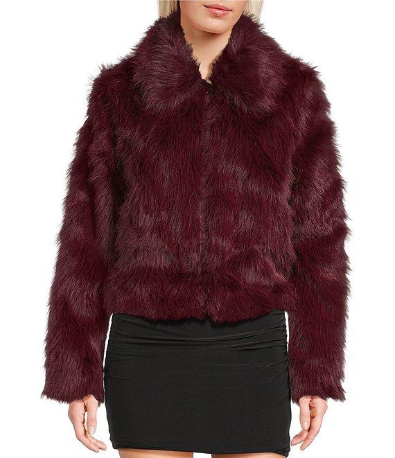 Stoosh Faux Fur Zip Front Long Hair Jacket Product Image