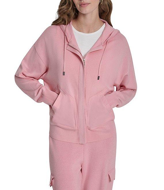 DKNY By Donna Karan Satin Pocket Full-Zip Hooded Jacket Product Image