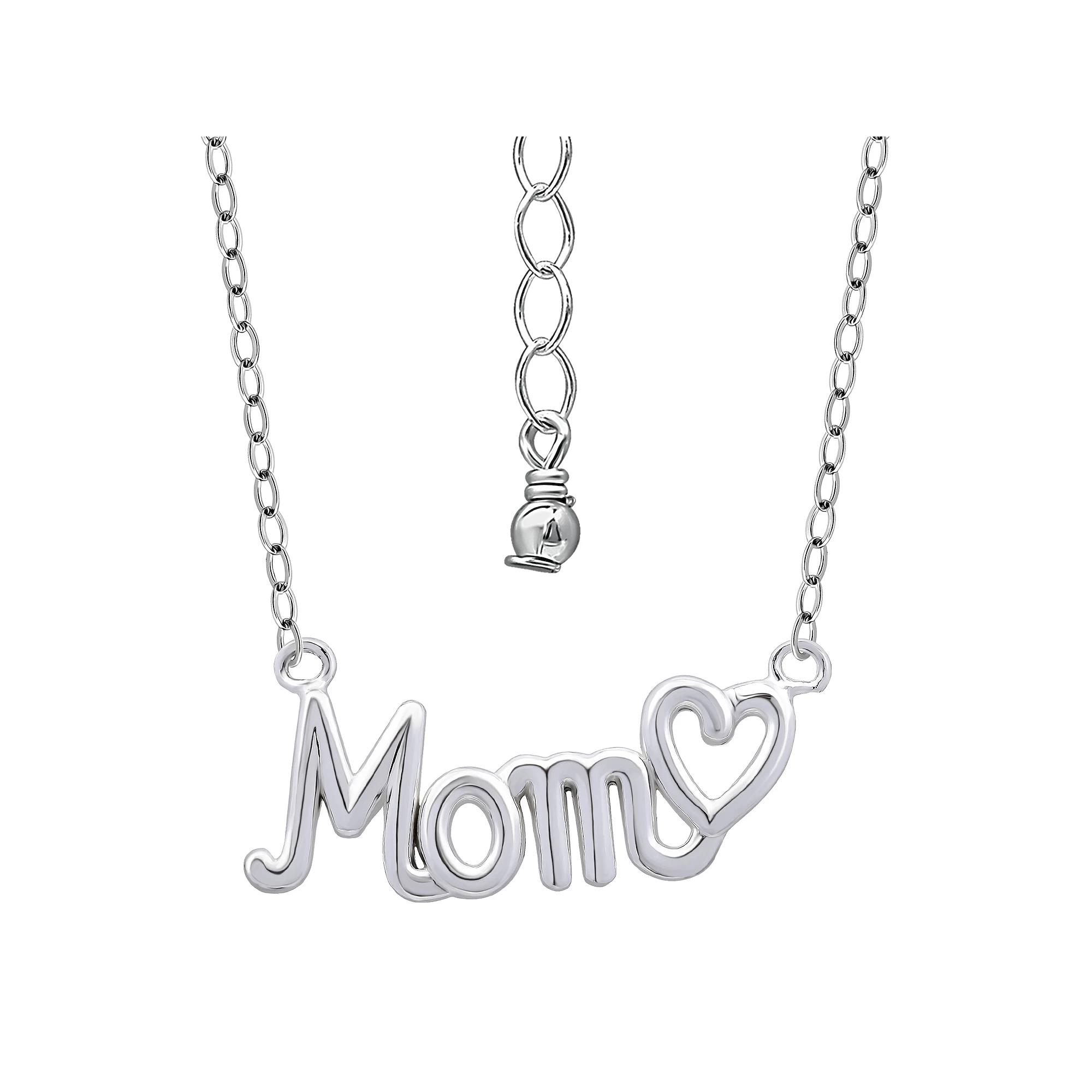 Aleure Precioso Sterling Silver Polished Mom with Heart Necklace, Women's, Size: 18" Product Image
