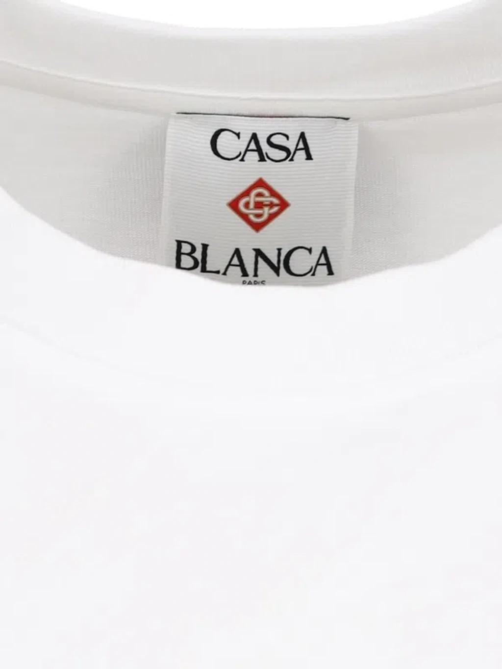 CASABLANCA T-shirt Girocollo Con Logo Sul Fronte In Cotone Bianca Uomo In Neutral Product Image