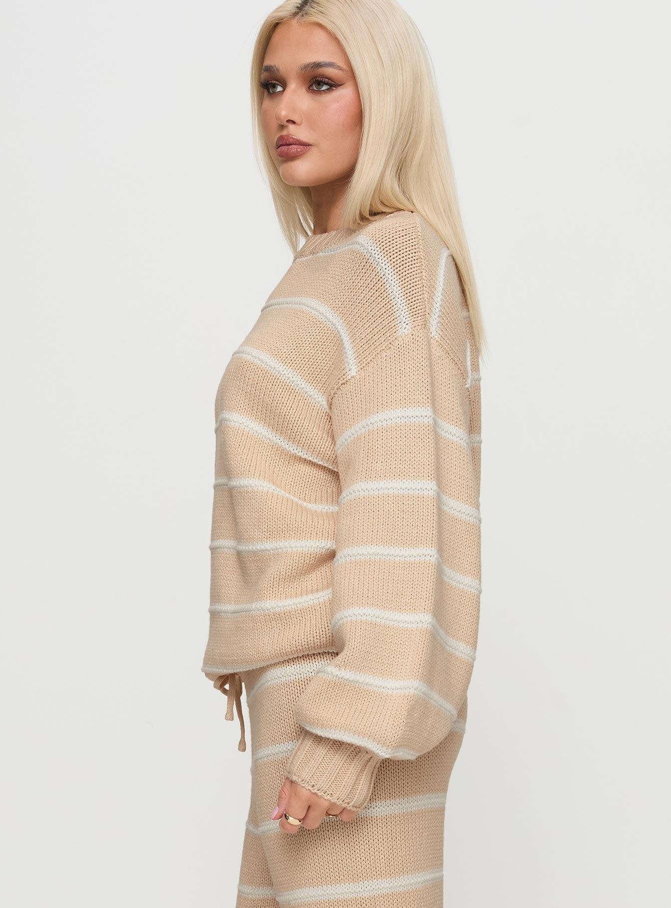 Read Your Mind Knit Sweater Cream Stripe Product Image
