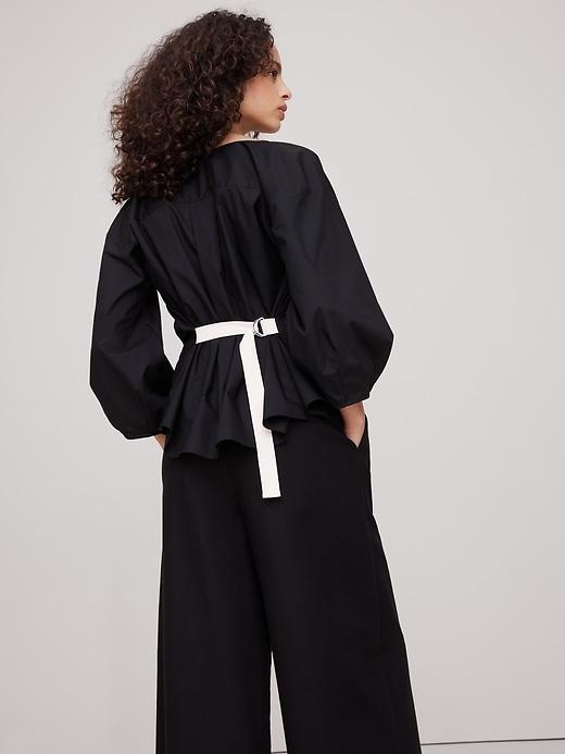 Reversible Cotton Poplin Cowl-Neck Tie-Waist Top Product Image