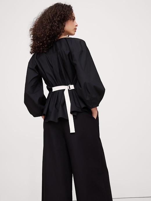 Reversible Cotton Poplin Cowl-Neck Tie-Waist Top Product Image