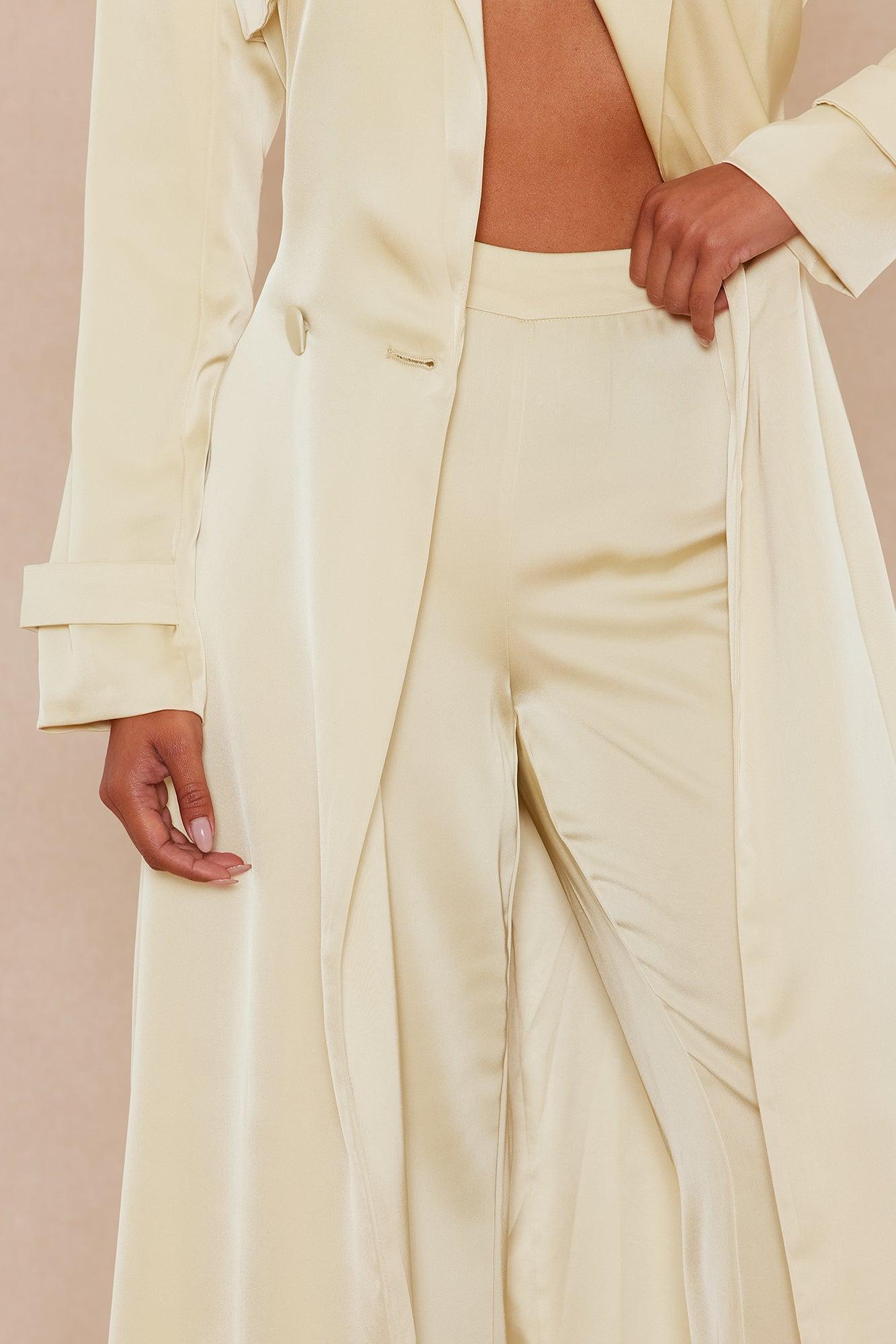 Gabriella Satin Trench Coat And Pant Set - Butter Yellow Female Product Image