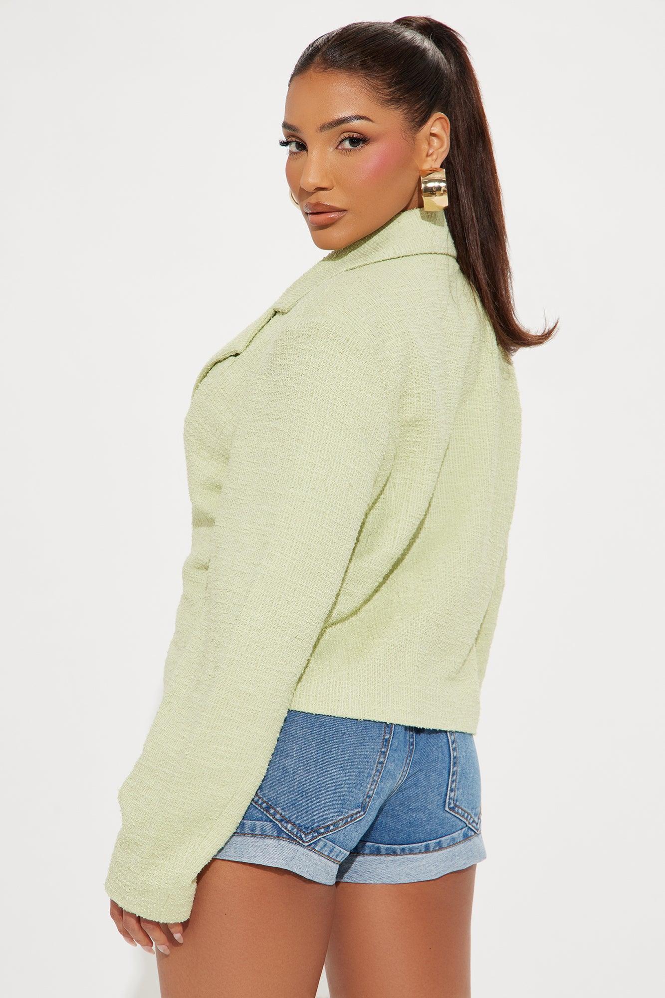 Dana Cropped Solid Tweed Blazer - Sage Product Image