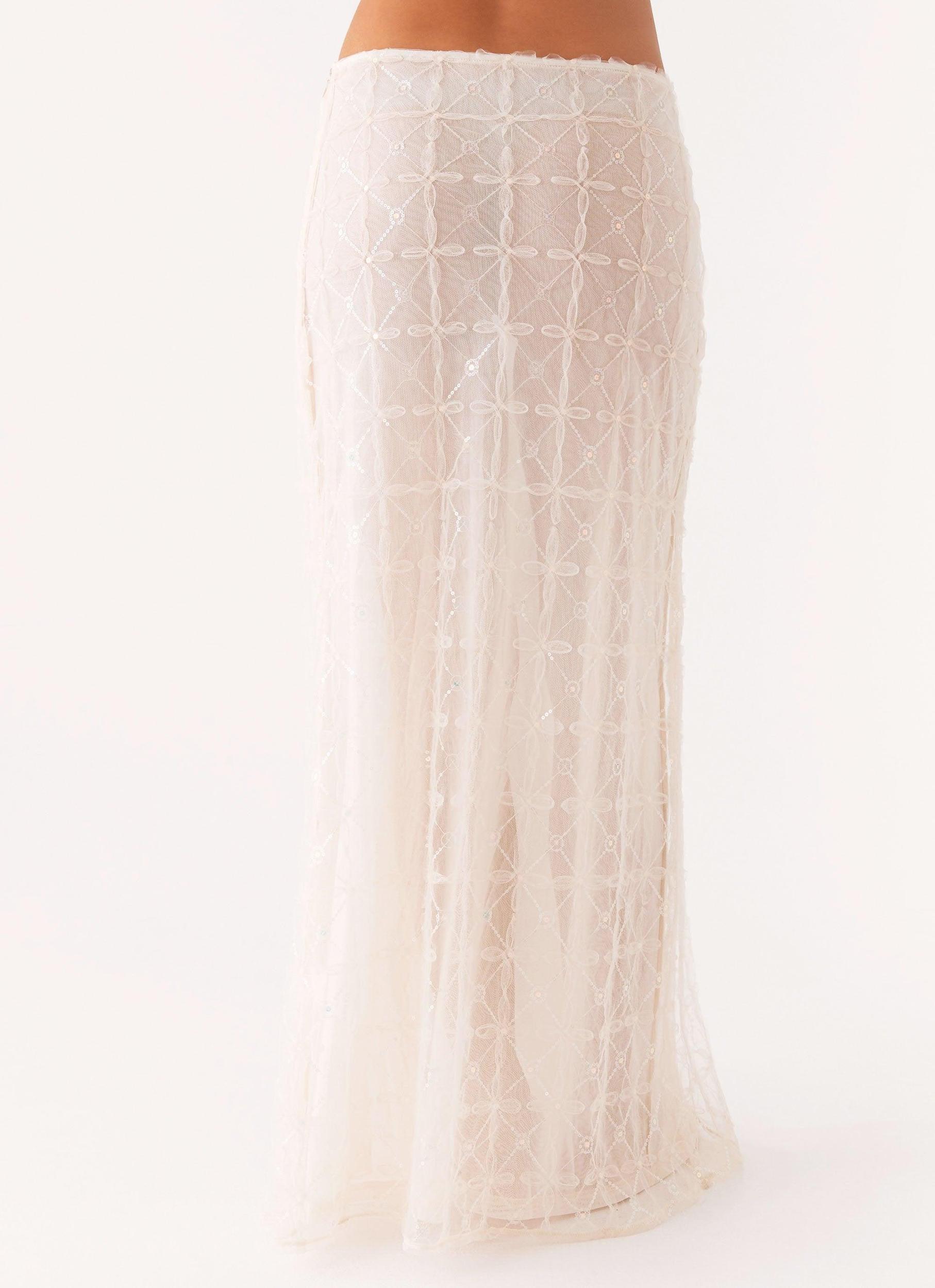 Opal Sequin Maxi Skirt - White Product Image
