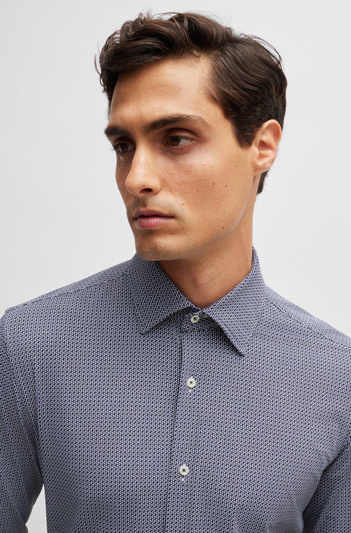 Slim-fit shirt in geometric-print performance-stretch material Product Image