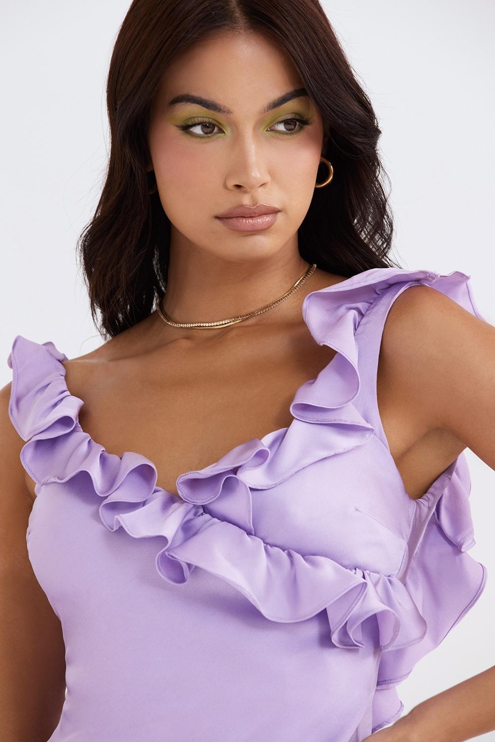 Tink  orchid satin ruffle mini dress - sale Product Image