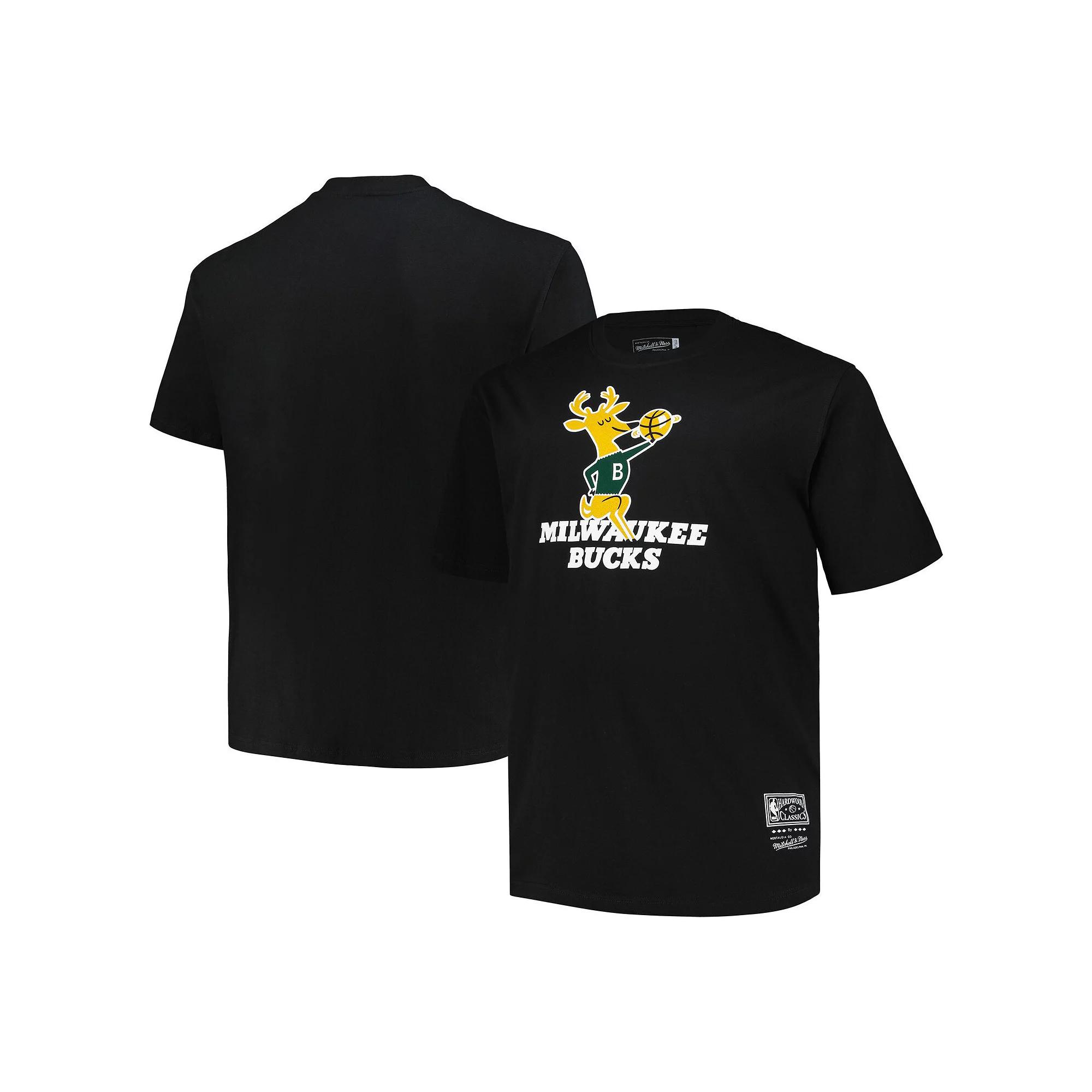 Men's Mitchell & Ness Black Milwaukee Bucks Big & Tall Hardwood Classics Vintage Logo T-Shirt, Size: 2XB Product Image