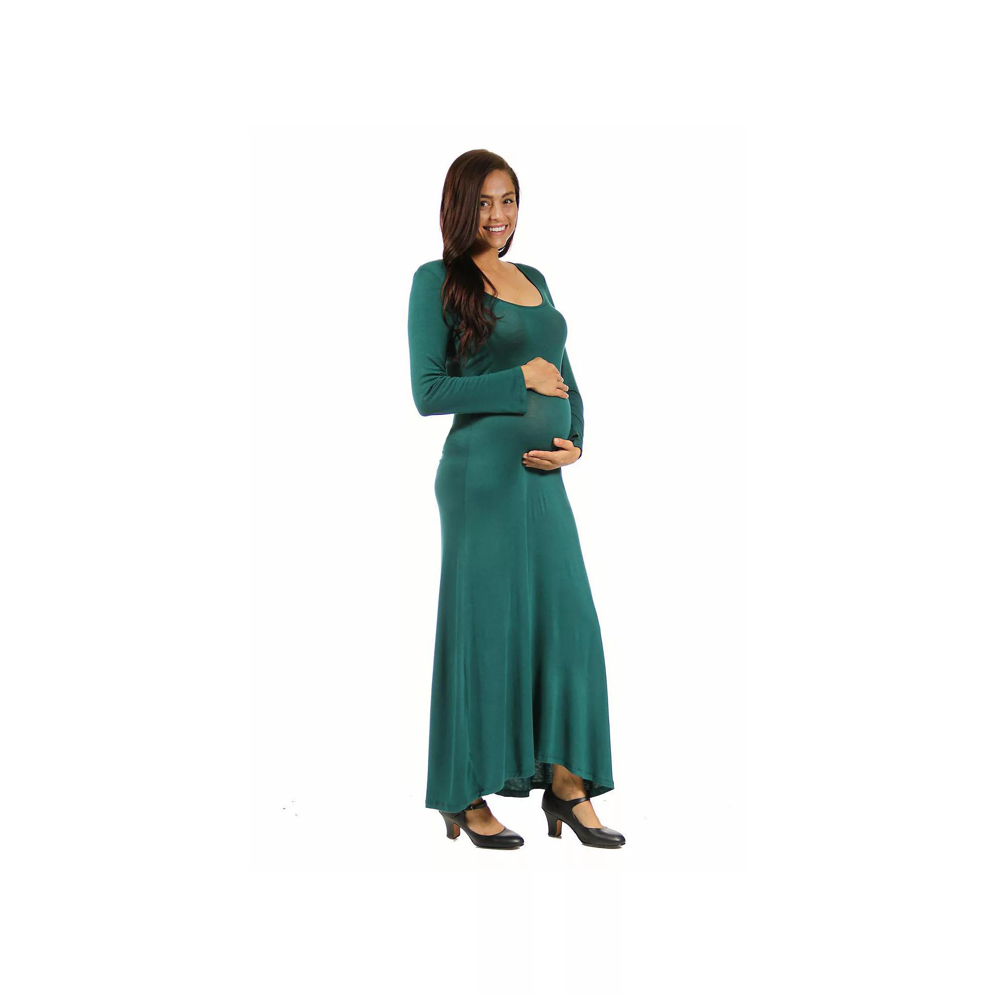 Maternity 24Seven Comfort Apparel Long Sleeve Maxi Dress, Women's,  Product Image