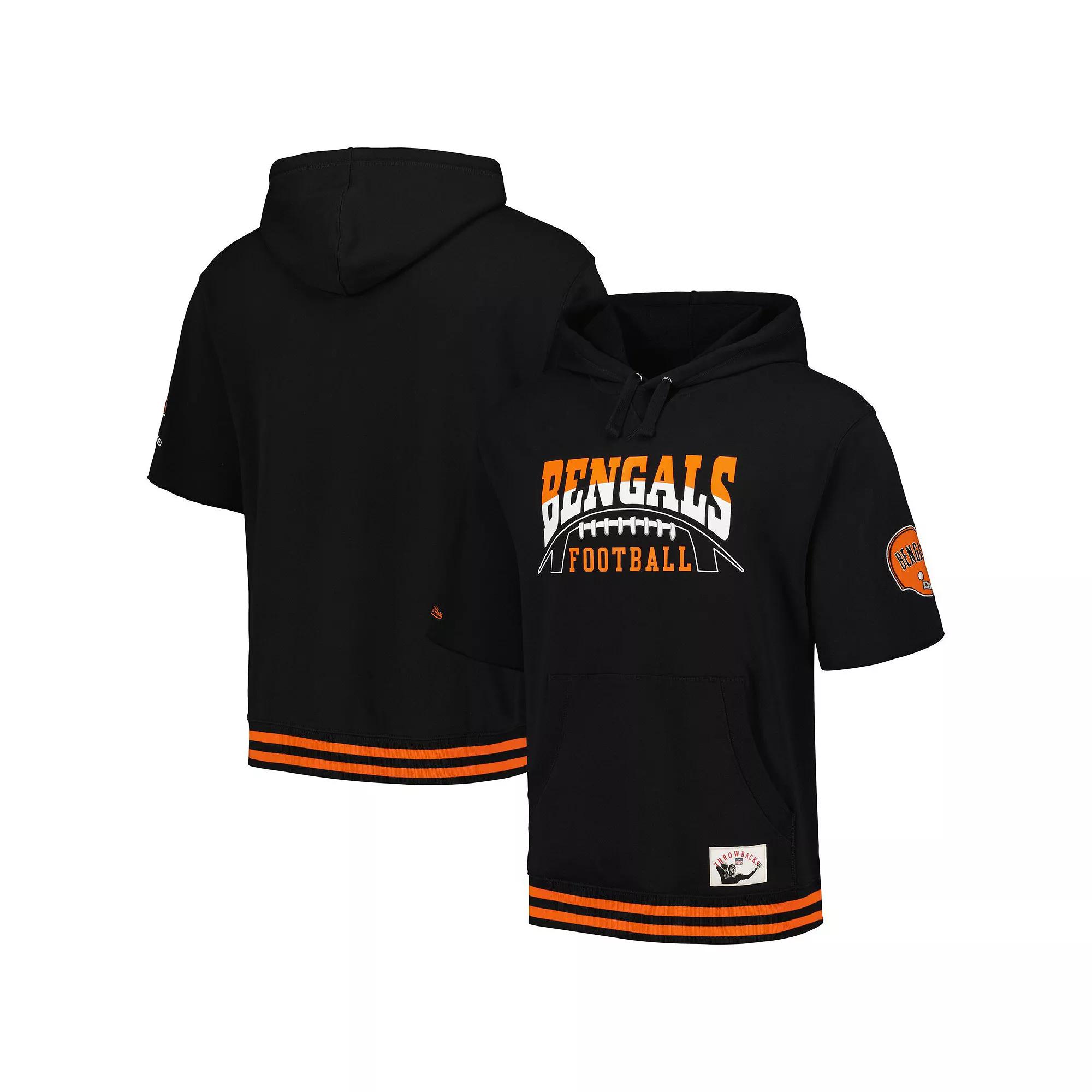 Men's Mitchell & Ness Black Cincinnati Bengals Pre-Game Short Sleeve Pullover Hoodie,  Product Image
