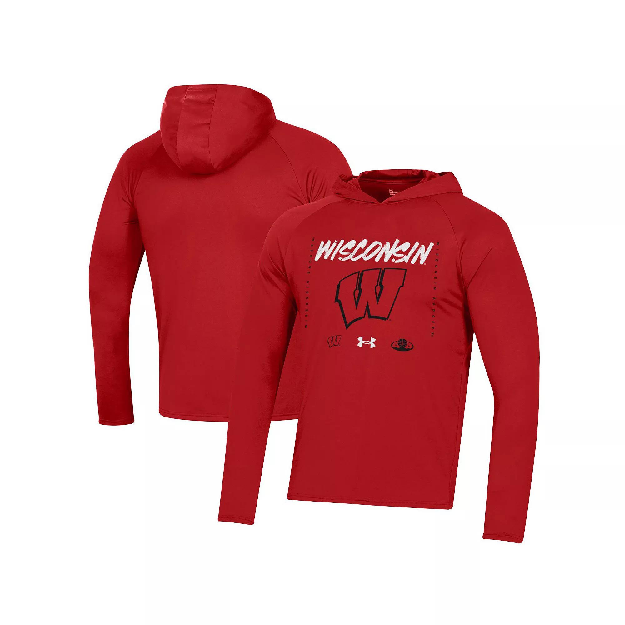 Under Armour Red Wisconsin Badgers 2023 On Court Bench Shooting Long Sleeve Hoodie T-Shirt, Men's, Size: Large Product Image