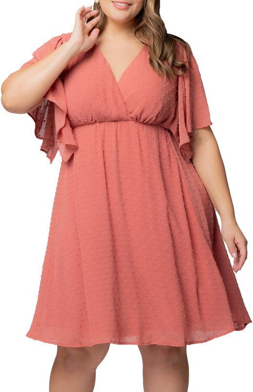 Peach Florence Flutter Sleeve Dress - Plus Product Image