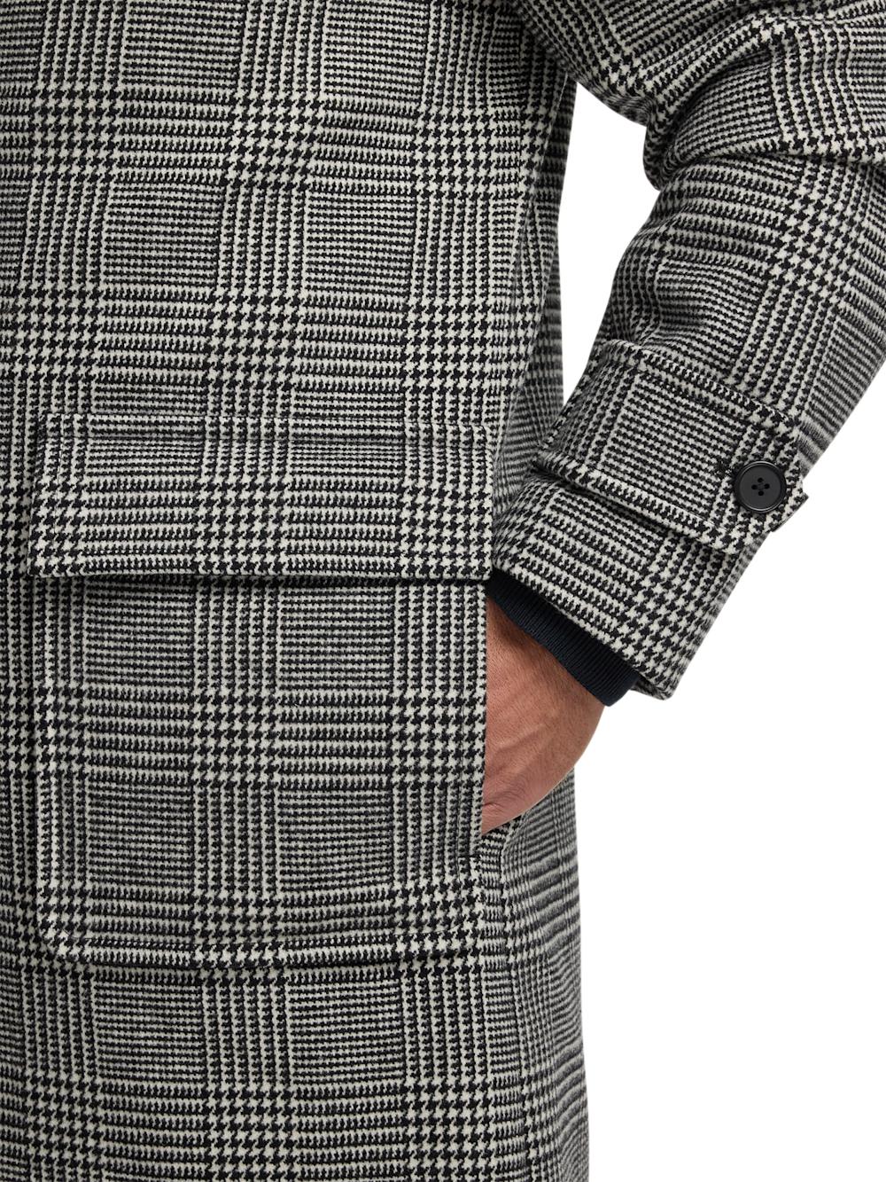 Wool Blend Plaid Double Breasted Topcoat - Black/white Product Image