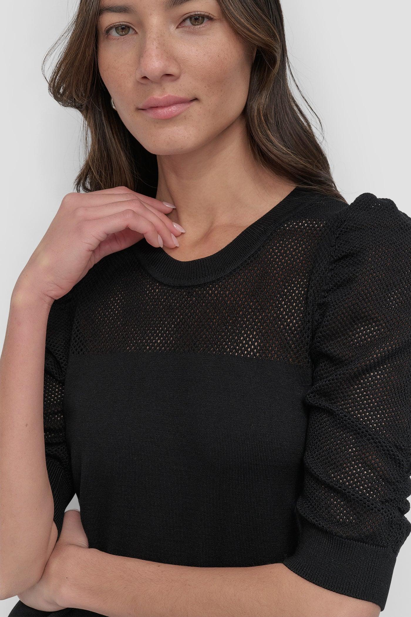 SHORT SLEEVE CREWNECK TWIST SLEEVE SWEATER Product Image