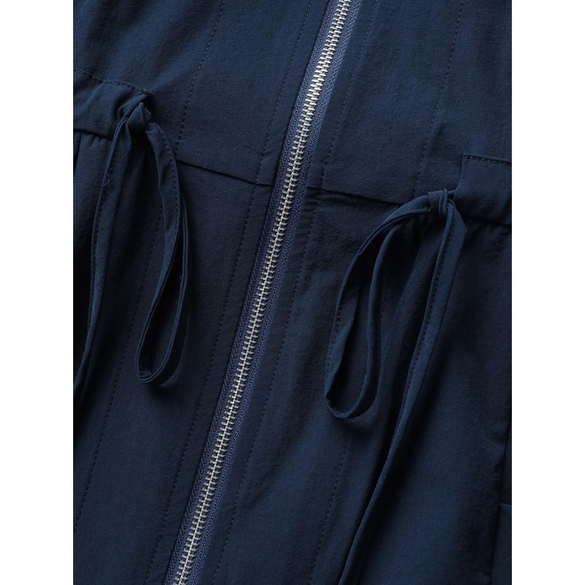 Plus Size Solid Zip Front Patch Pocket Sleevless Dress DarkBlue Women Casual Drawstring V-neck Sleeveless Curvy BloomChic 28/5X Product Image