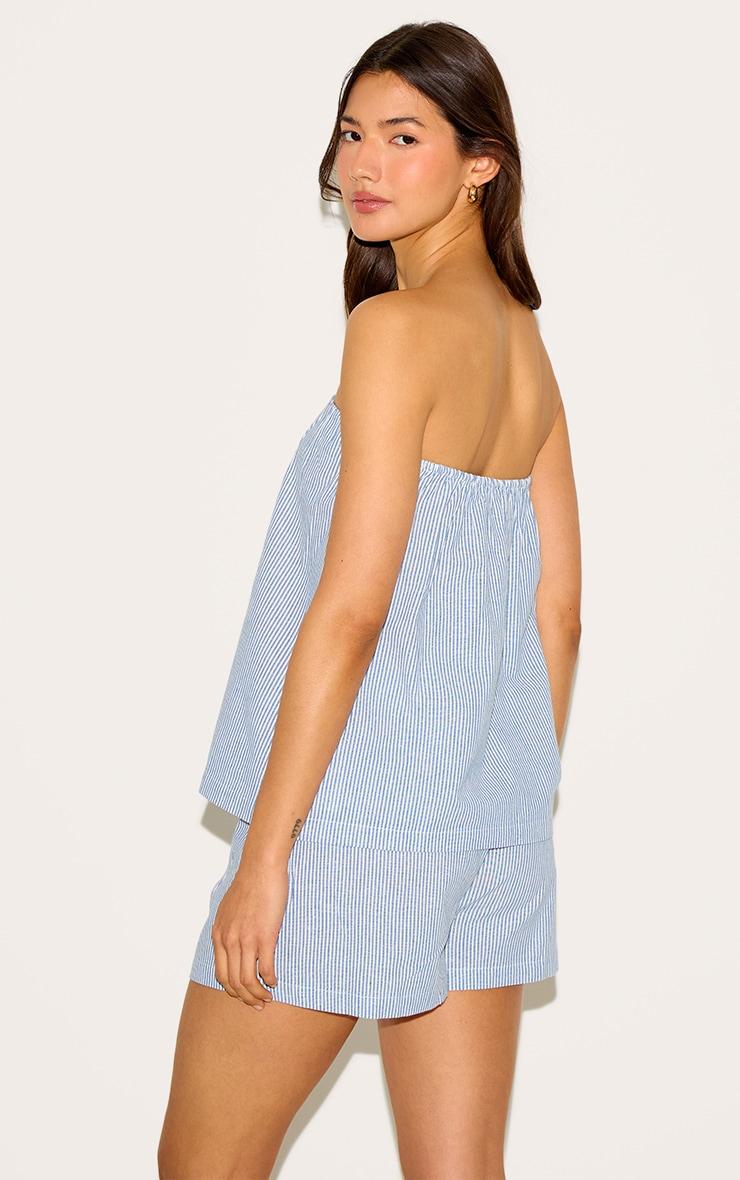 Blue Pinstripe Elasticated Bandeau Top Product Image