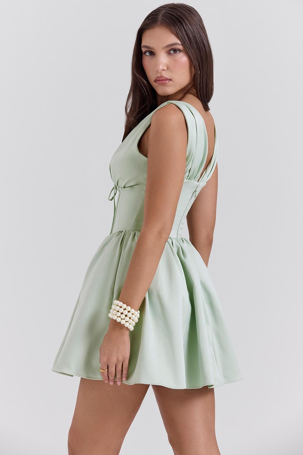Emmeliette  pistachio satin mini dress - sale Product Image