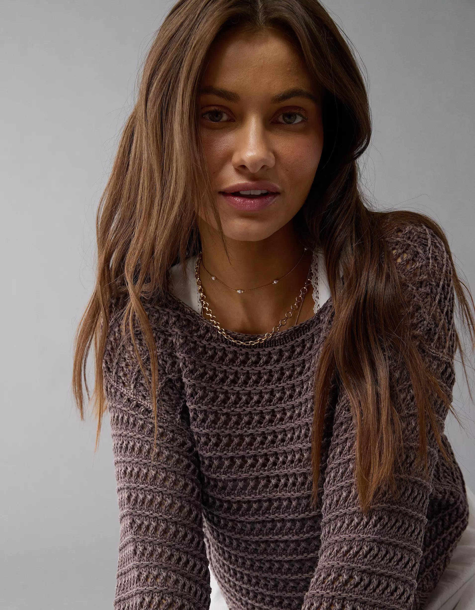 AE Ballet Neck Open Knit Sweater Product Image