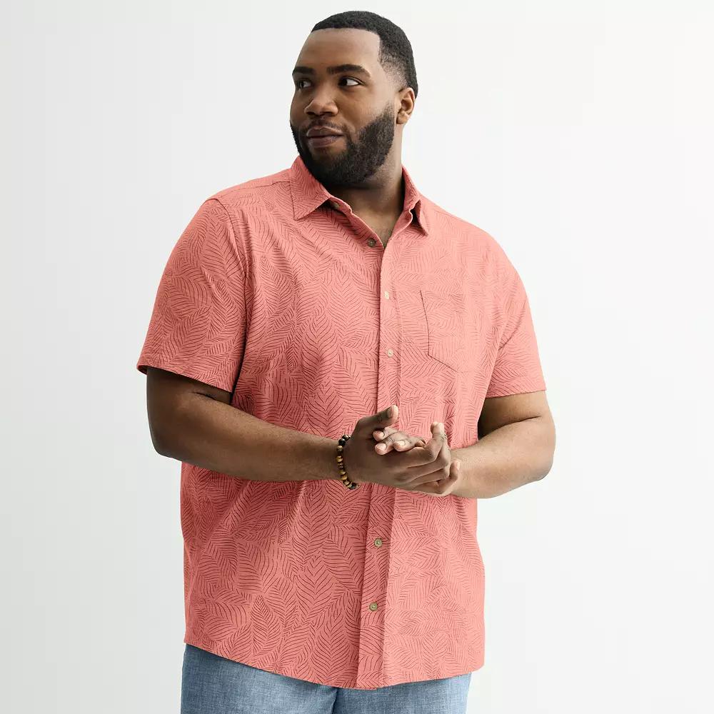 Big & Tall Sonoma Goods For Life® Short Sleeve Knit Button Down Shirt, Men's, Size: XXL Tall, Pink Leaf Print Product Image