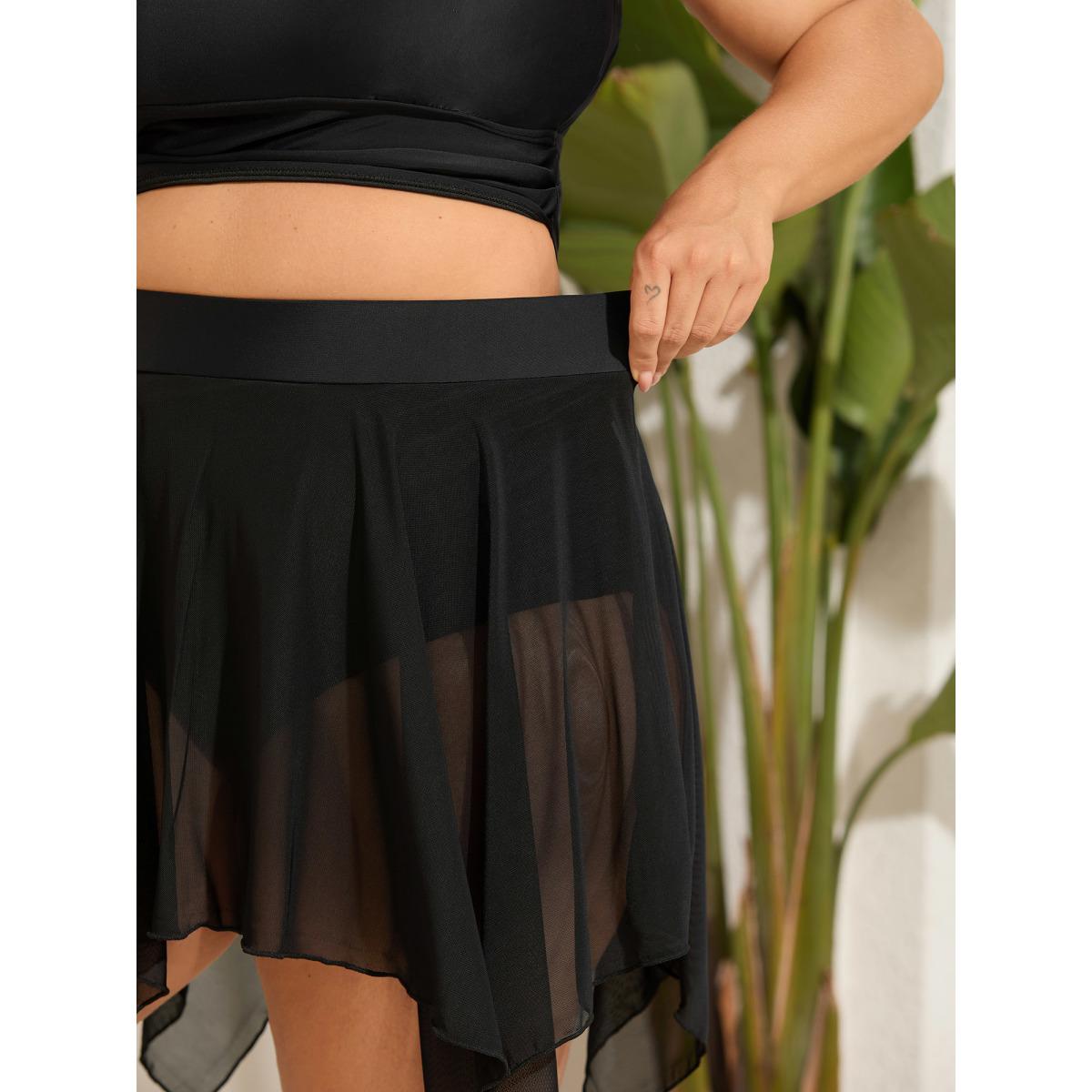 Plus Size Rubber Waist Handkerchief Hem Swim Bottoms Women's Swimwear Black Beach Asymmetrical High stretch Bodycon High Rise Curve Swim Bottoms BloomChic 14-16/1X Product Image