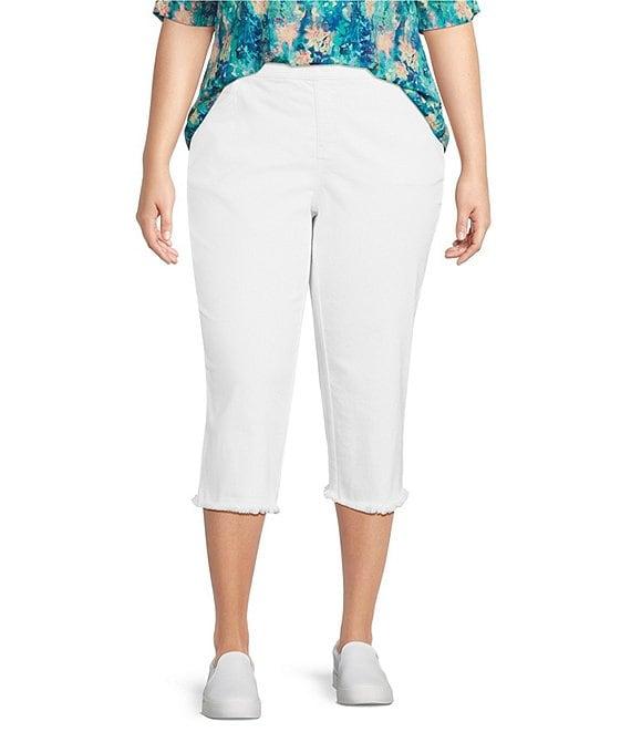 Intro Plus Size Straight Slim Leg Frayed Hem Capri Pull-On Pants Product Image