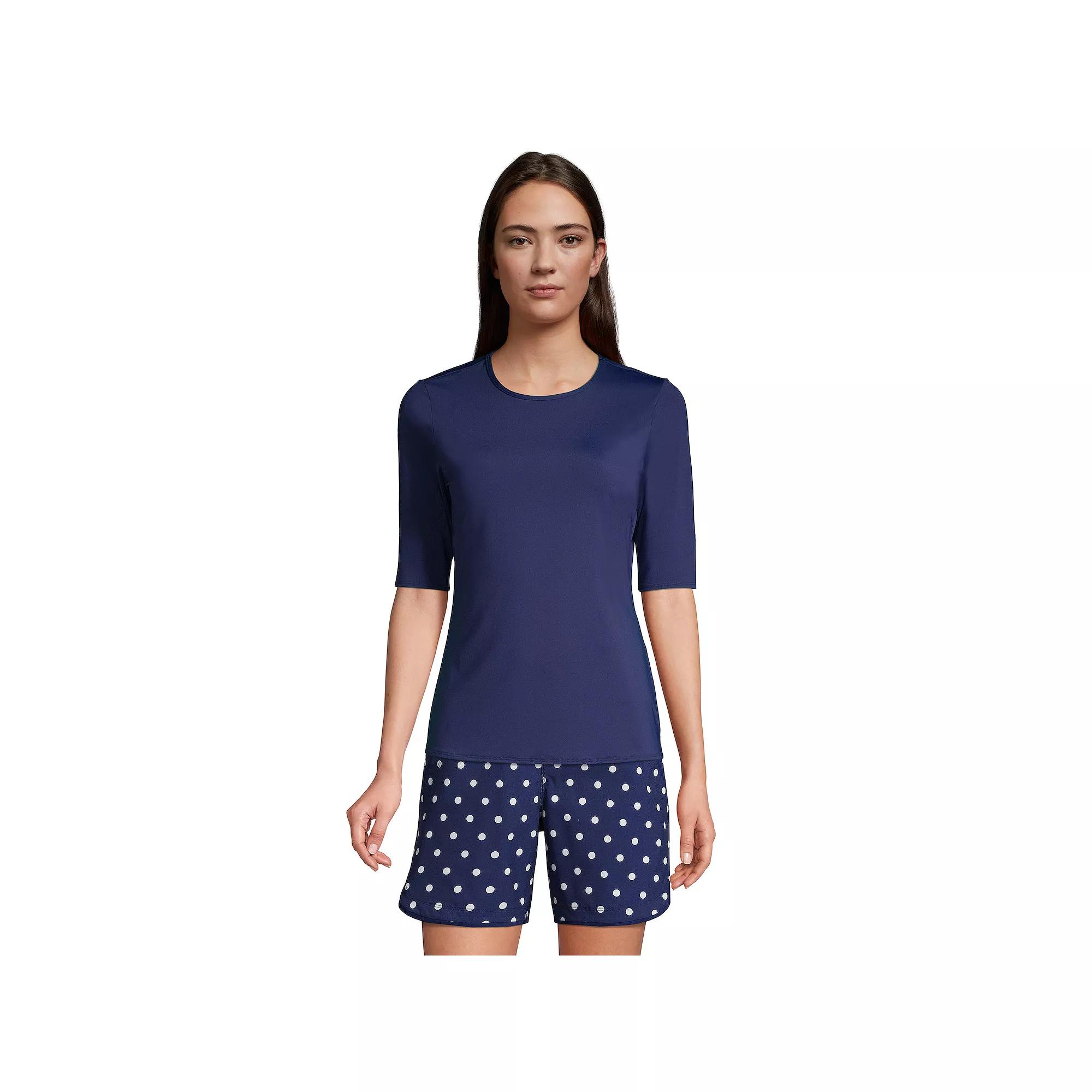 Women's Lands' End UPF 50 Elbow-Sleeve Rash Guard Swim Tee,  Product Image