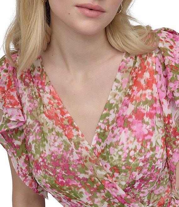 DKNY by Donna Karan Short Ruffle Sleeve Faux Wrap Midi Dress Product Image