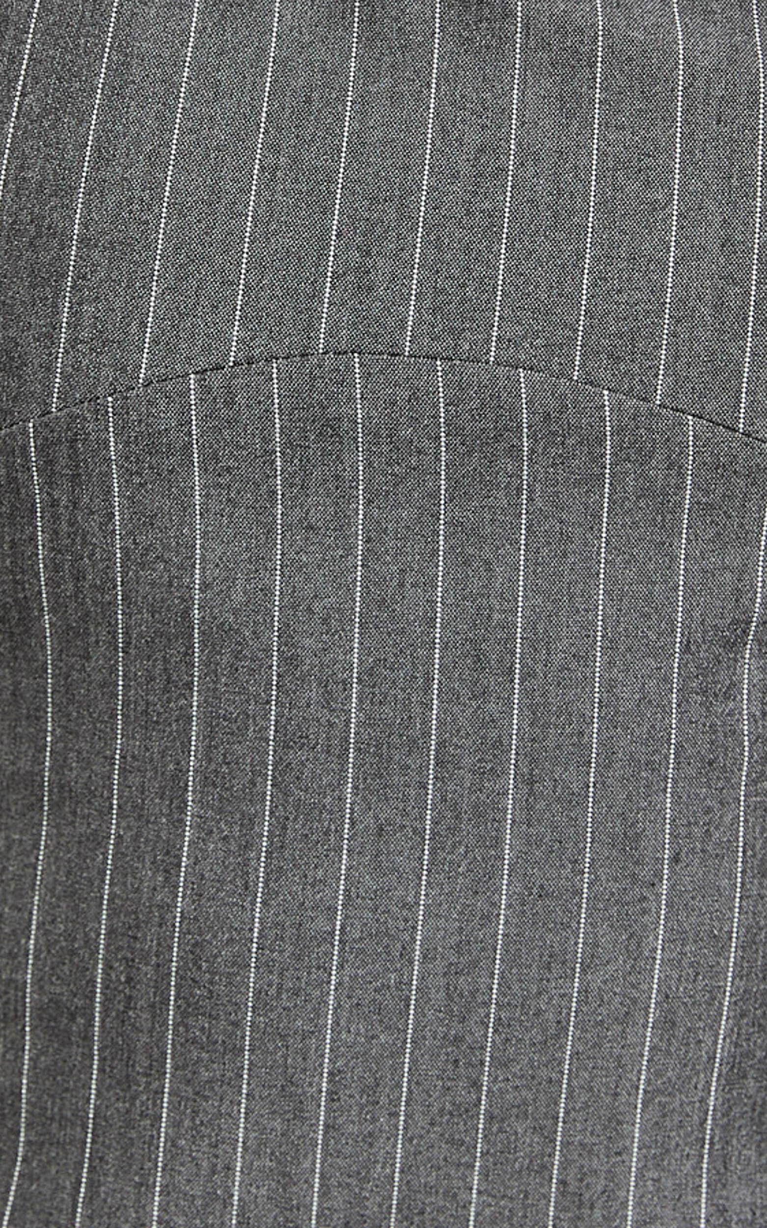 Tracey Mini Dress - Scoop Neck Bodycon Detailed Hem Dress in Charcoal Pinstripe Product Image