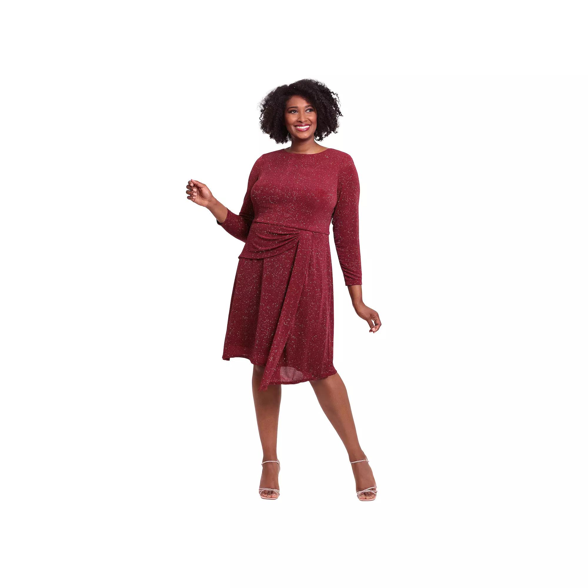 Plus Size London Times Sparkly Long Sleeve Drape Skirt Dress, Women's, Size: 22 W, Purple Product Image