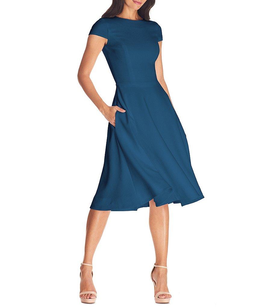 Dress the Population Livia Boat Neck Cap Sleeve Pleated Side Pocket Dress Product Image