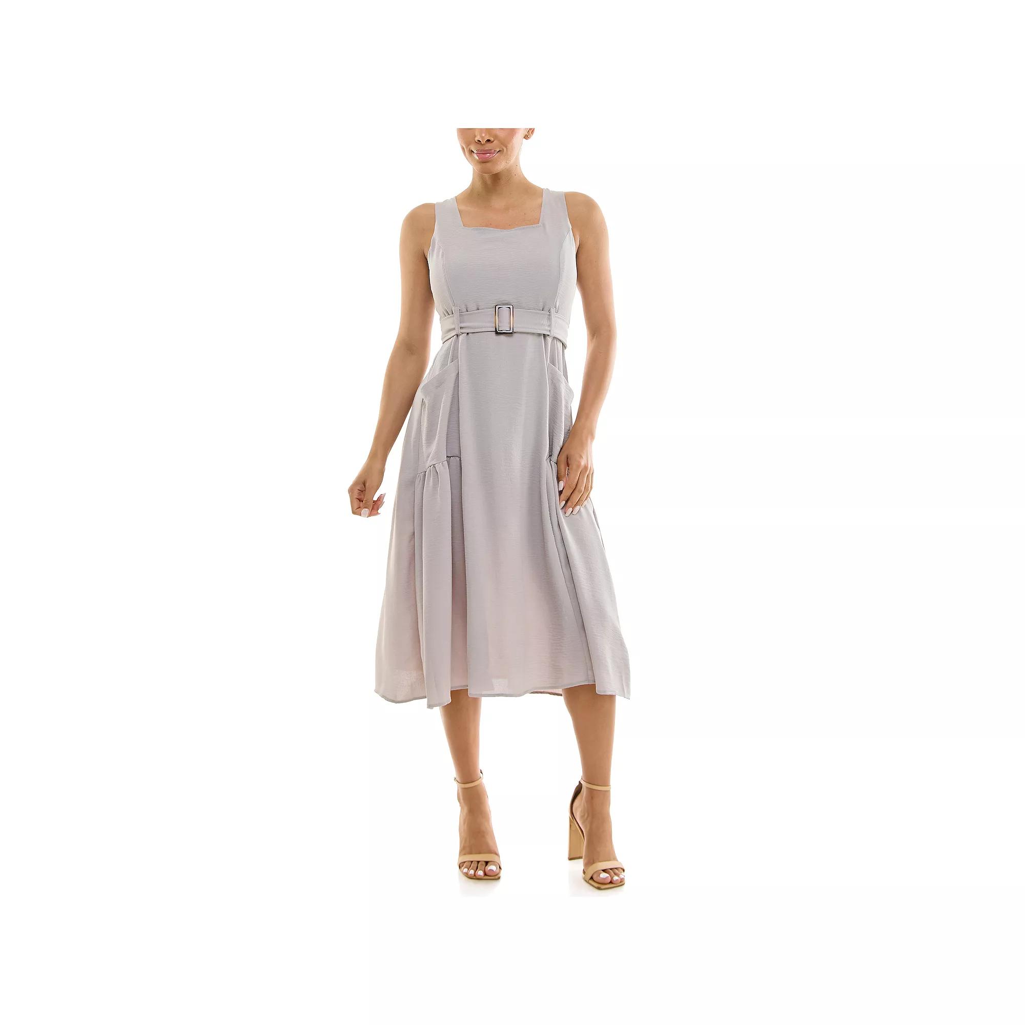 Women's Nina Leonard Square Neck Self Sash Dress,  Product Image