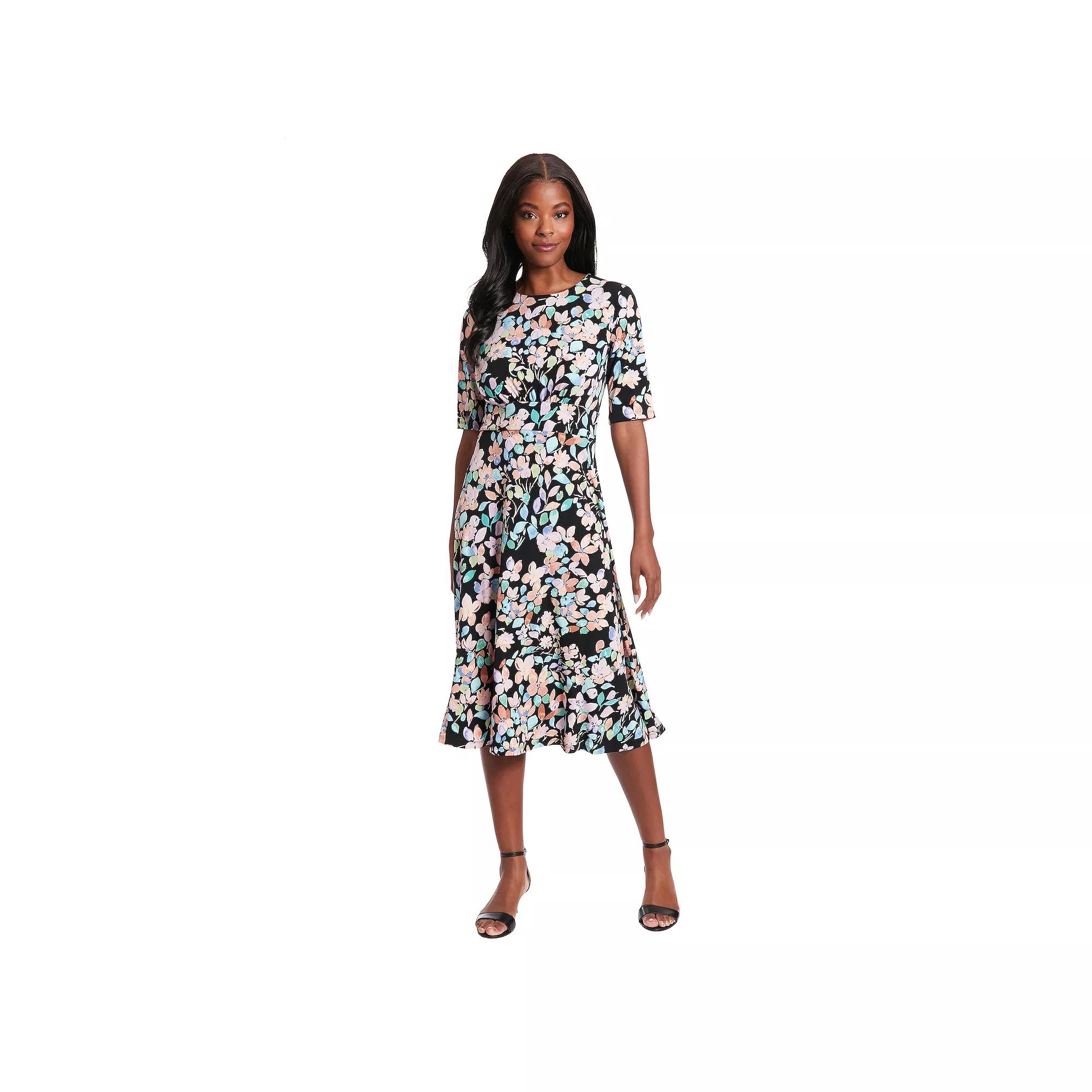 Women's London Times Printed Midi A-Line Dress, Size: 8, Black Lilac Product Image