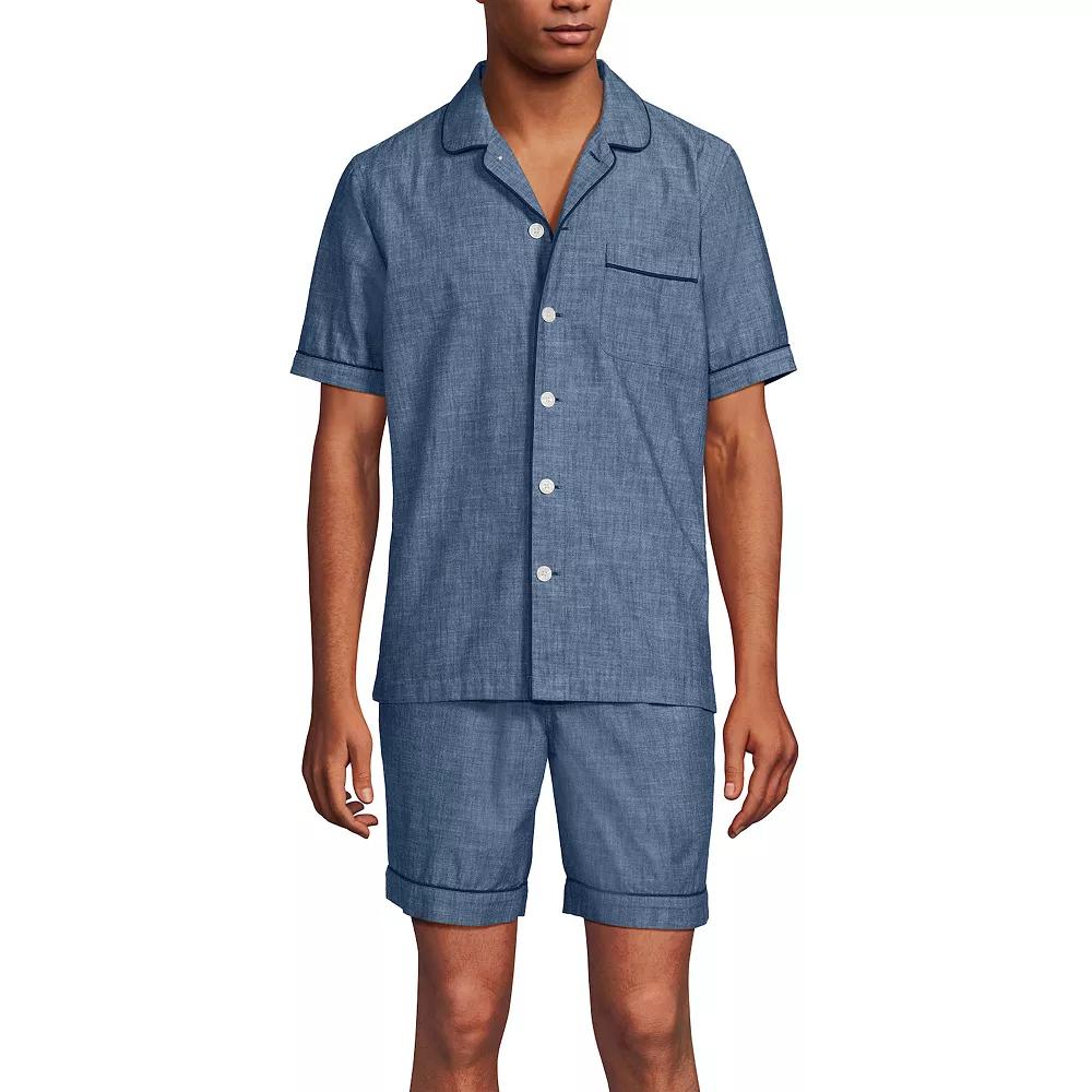 Men's Lands' End Essential Short Sleeve Top & Shorts Pajama Set, Size: Large, Egret White Stripe Product Image