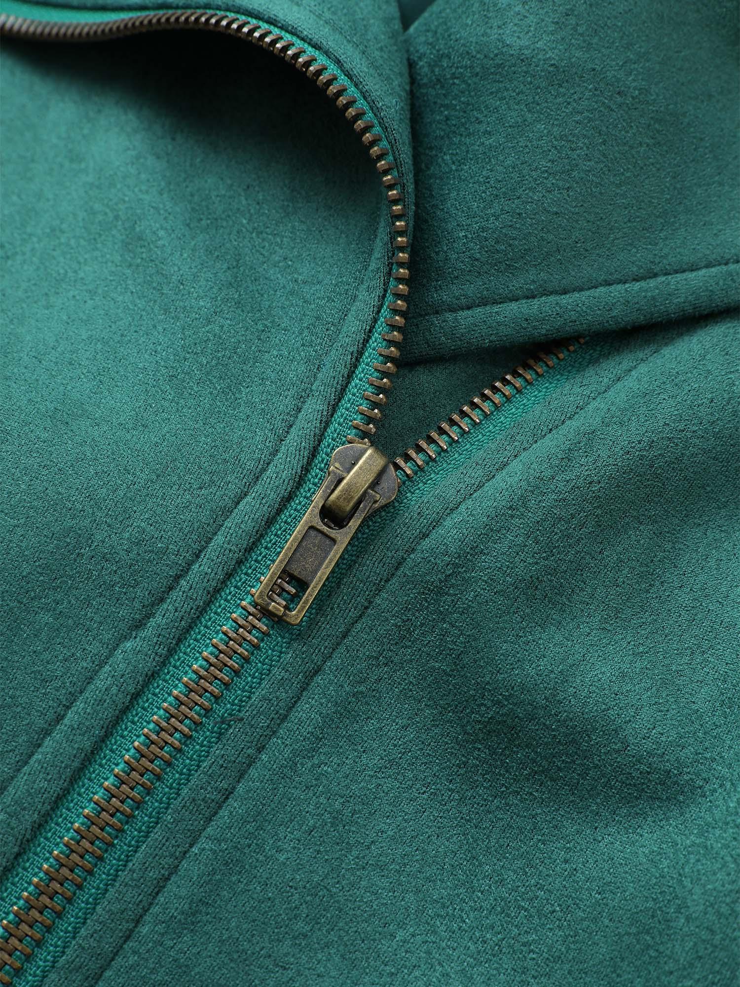 Solid Faux Suede Zipper Lapel Collar Jacket Female Product Image