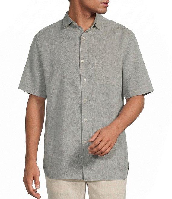 Caribbean Big & Tall Solid Short Sleeve Linen Blend Woven Shirt Product Image