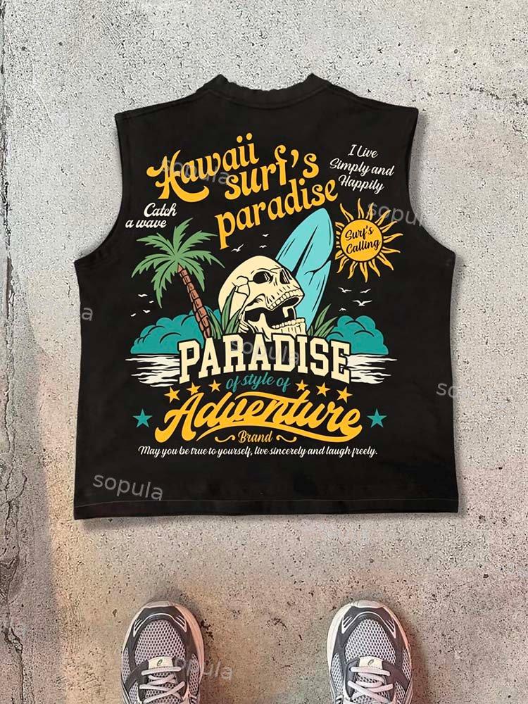 Surfer's Paradise - Vintage Cartoon Print Cotton Tank Top Product Image