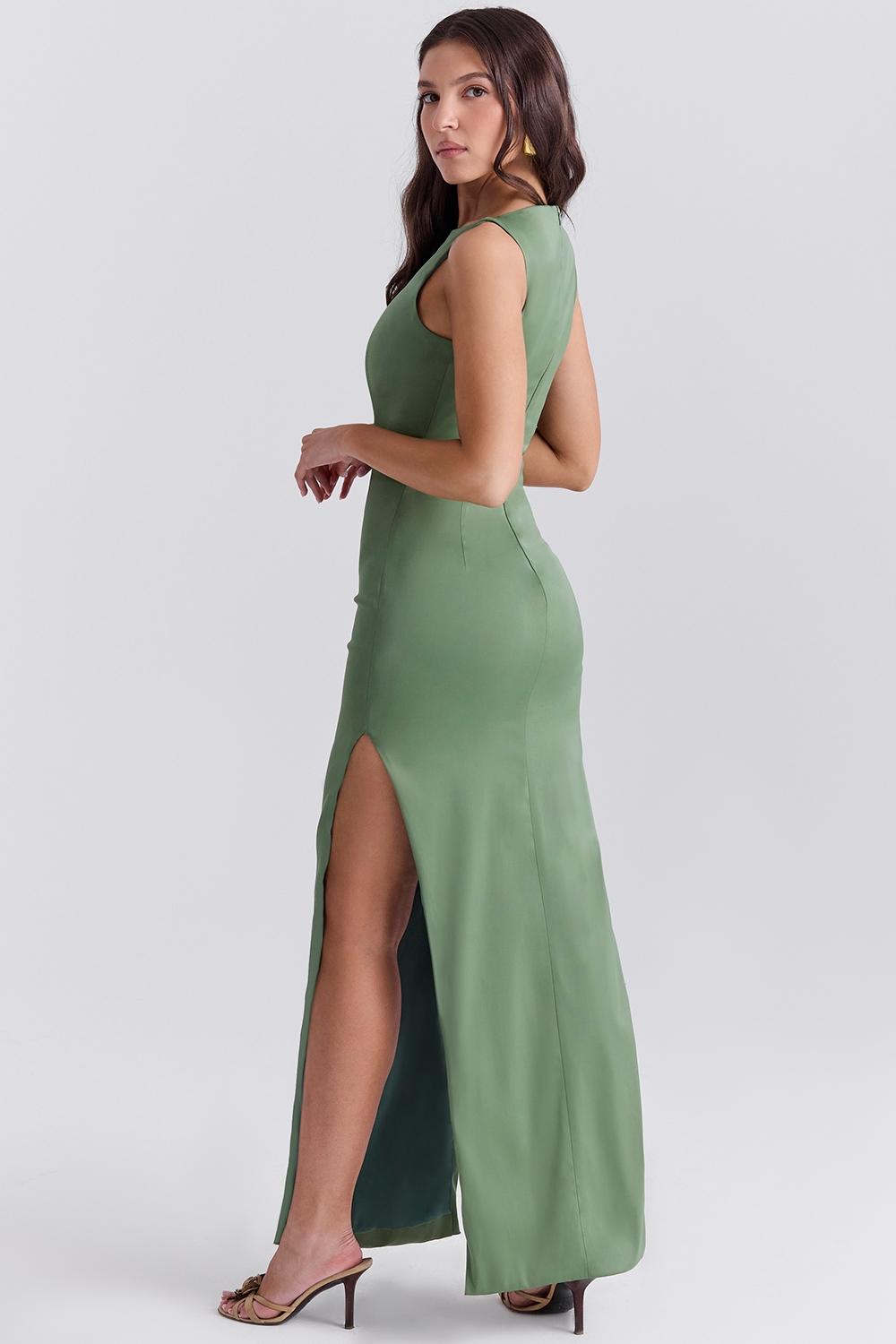 Filomena  olive boat neck maxi dress Product Image