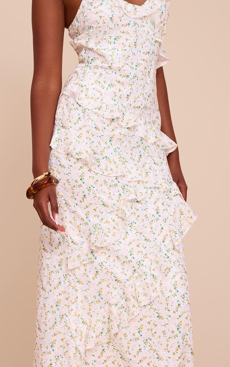 White Ditsy Floral Embroidered Frill Maxi Dress Product Image