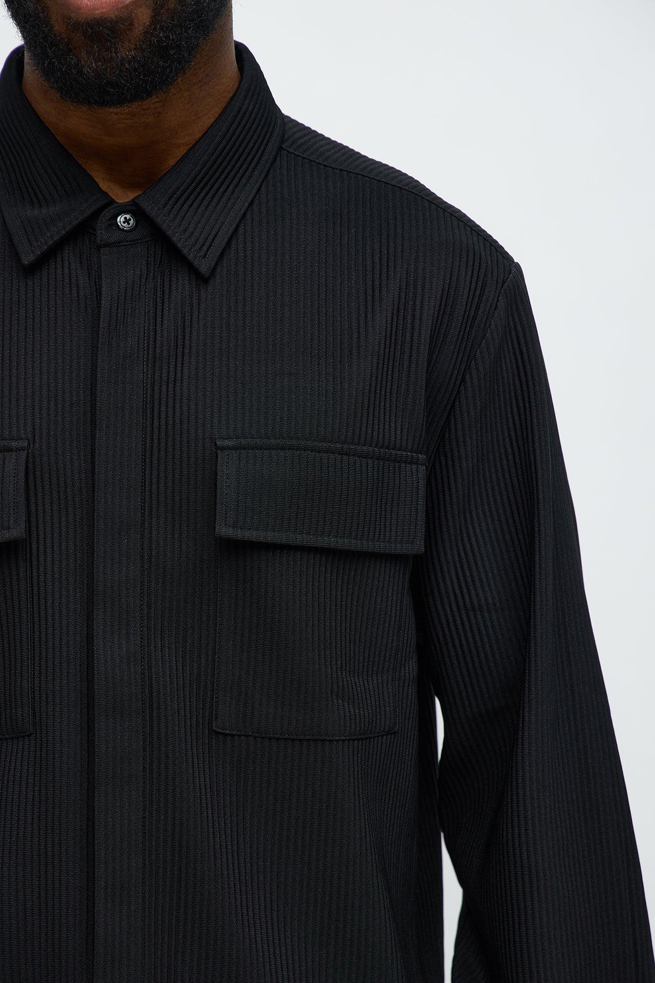 Show Up Cropped Long Sleeve Button Up Shirt - Black Male Product Image