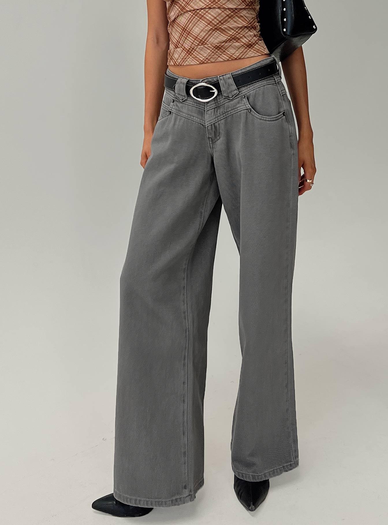 West Side Mid Rise Wide Leg Jeans Grey Wash Product Image