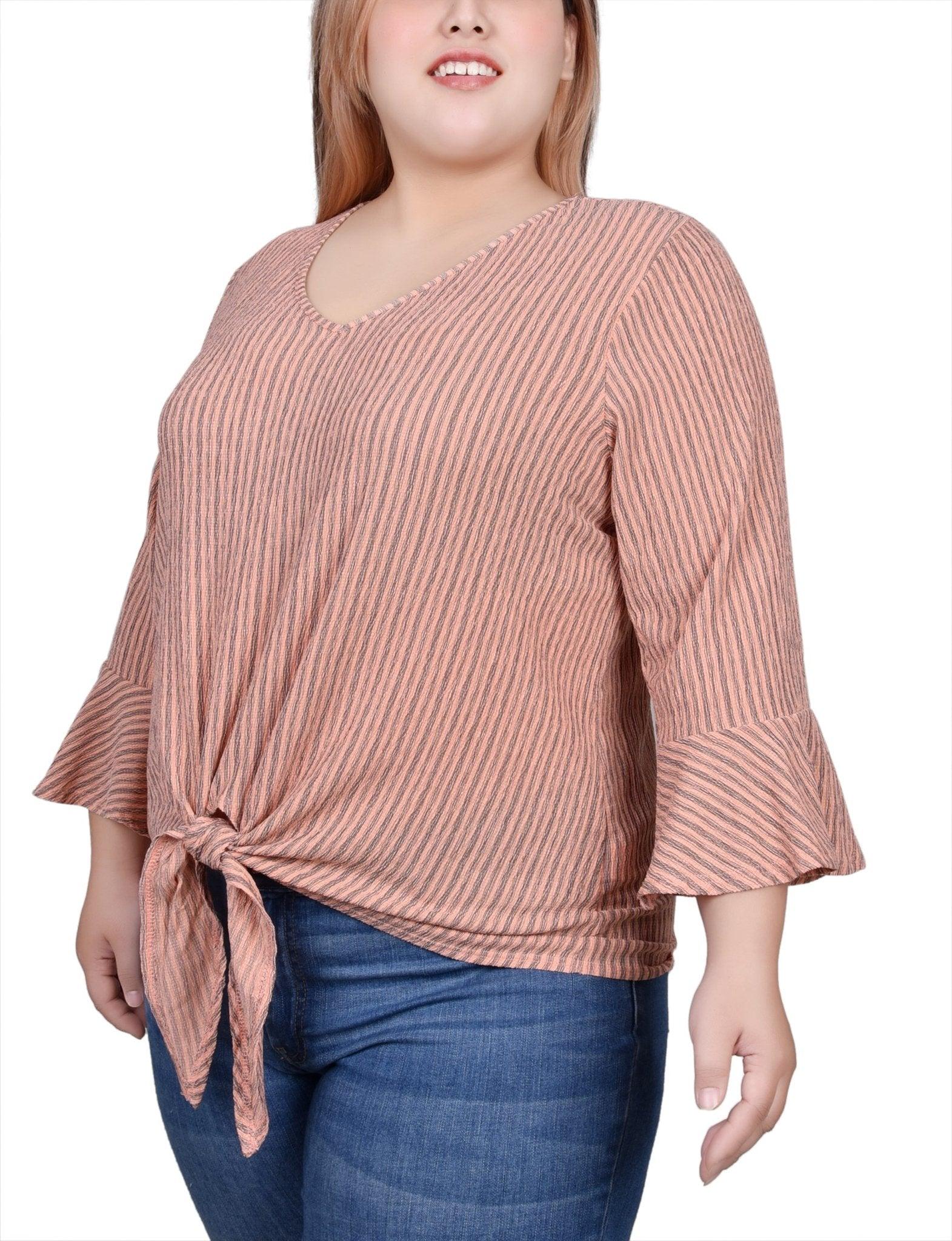 Coral 3/4 Bell Sleeve Textured Knit Top - Plus Product Image