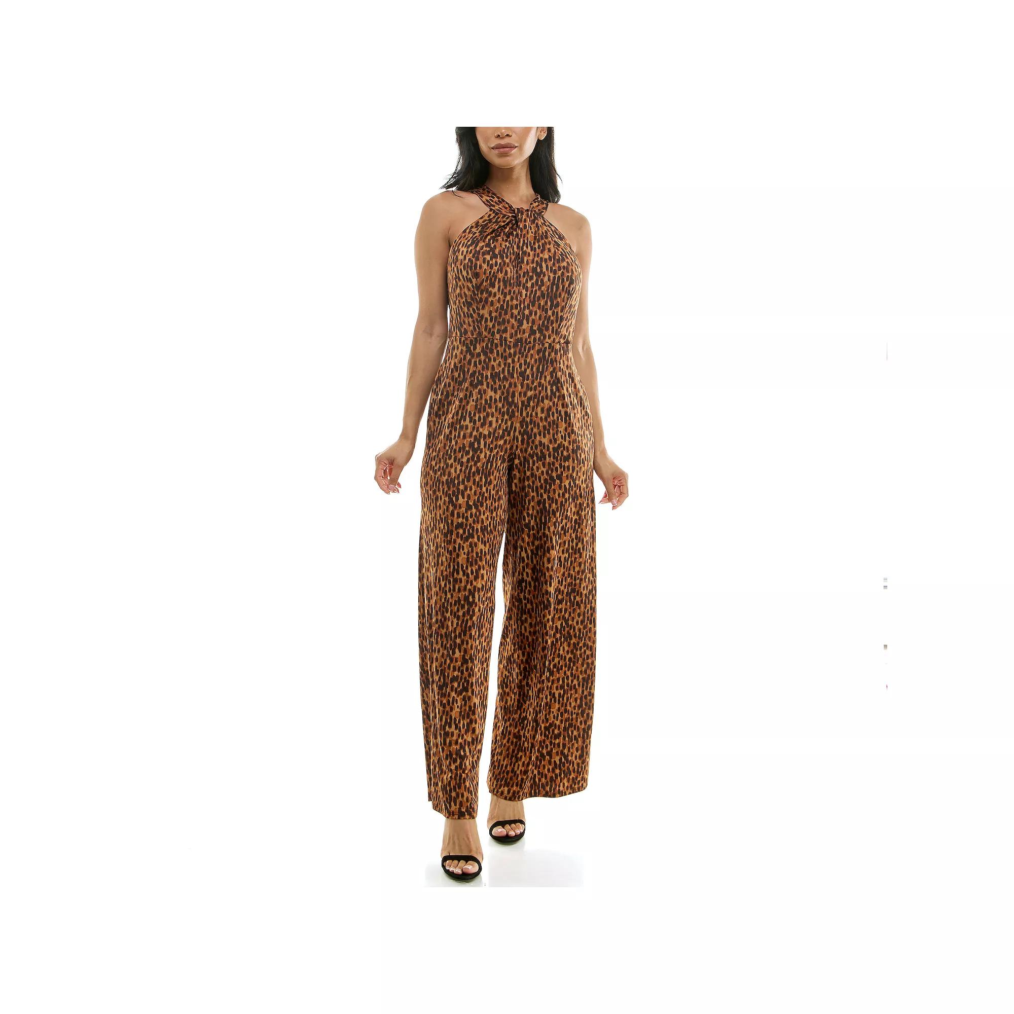 Women's Nina Leonard Printed Twist Neck Jumpsuit,  Product Image