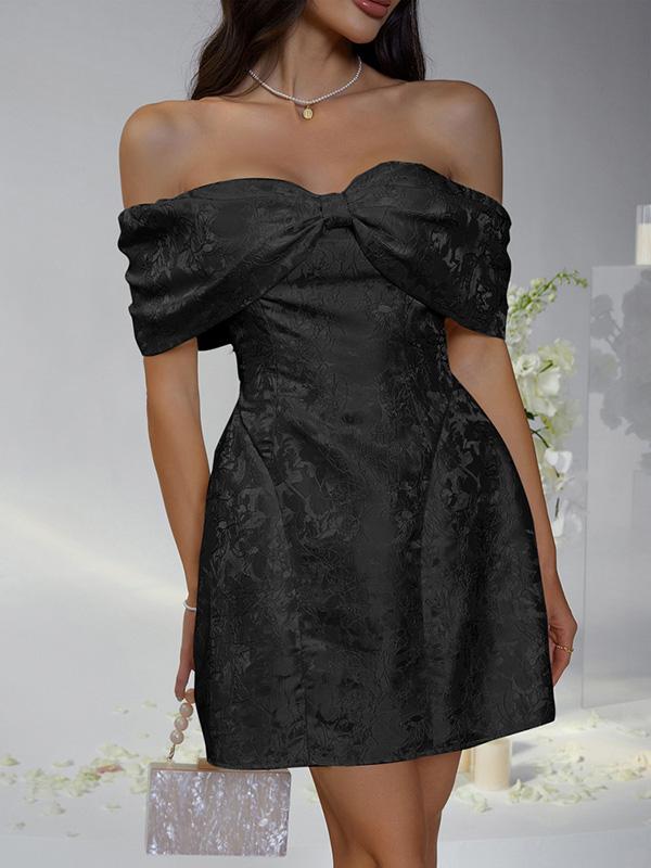 A-Line High Waisted Solid Color Off-The-Shoulder Mini Dresses Product Image