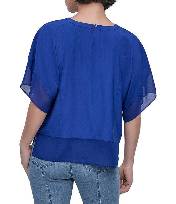 DKNY by Donna Karan Mixed Media Crew Neck Dolman Short Sleeve Top Product Image