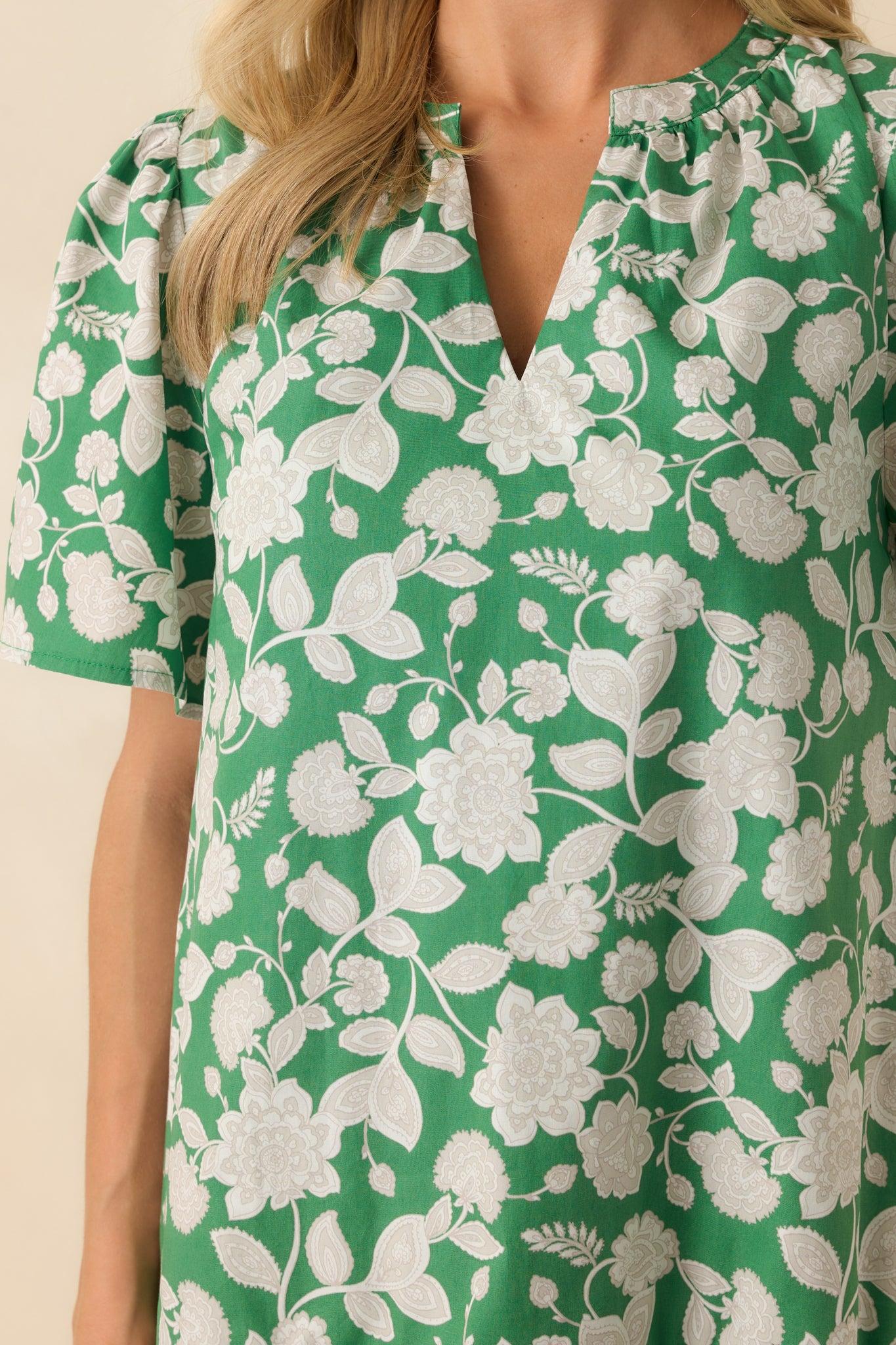 Where It All Begins Green Floral Print Cotton Mini Dress Product Image