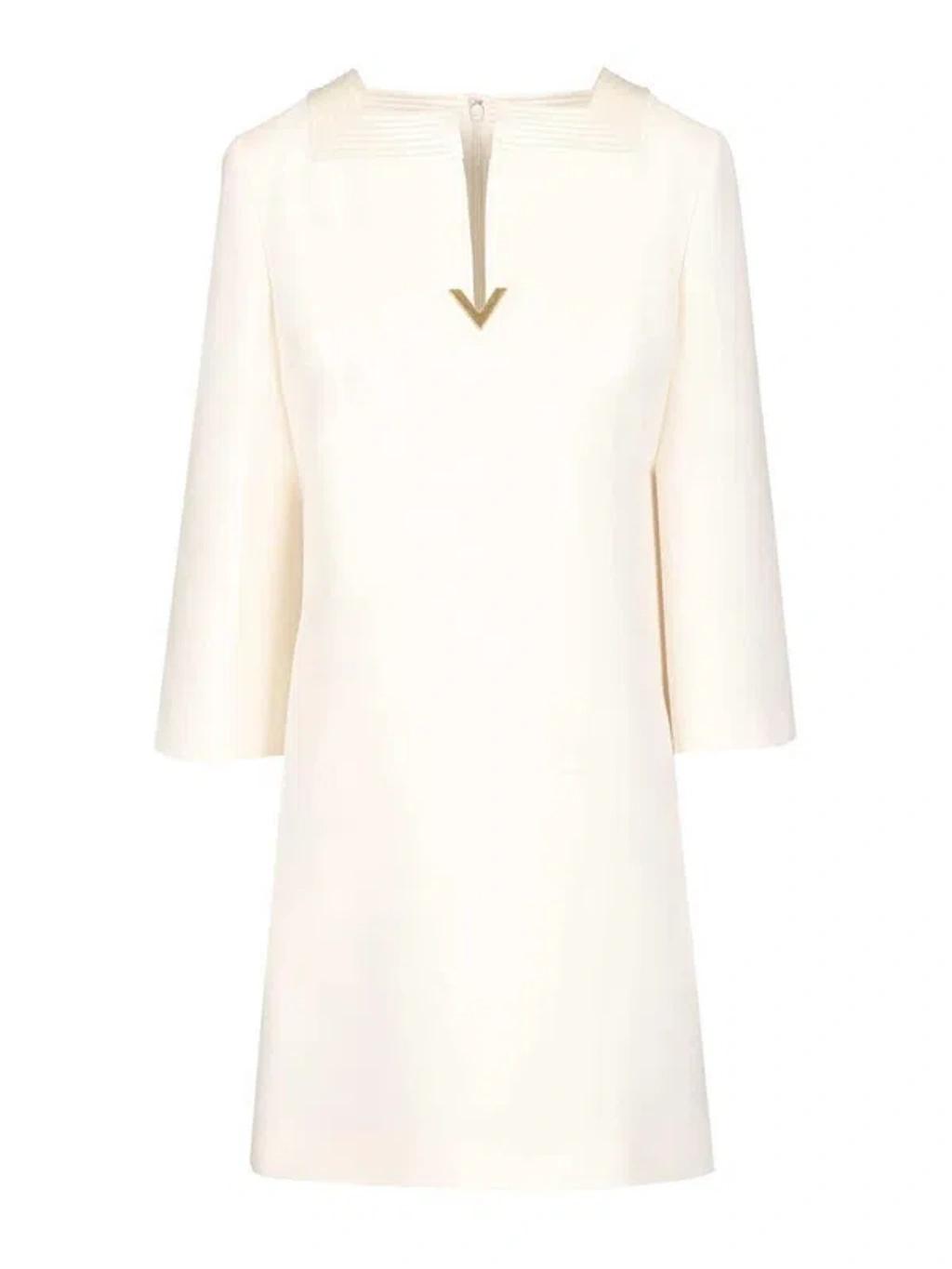 VALENTINO Embellished Silk Satin-trimmed Wool And Silk-blend Crepe Mini Dress In White Product Image