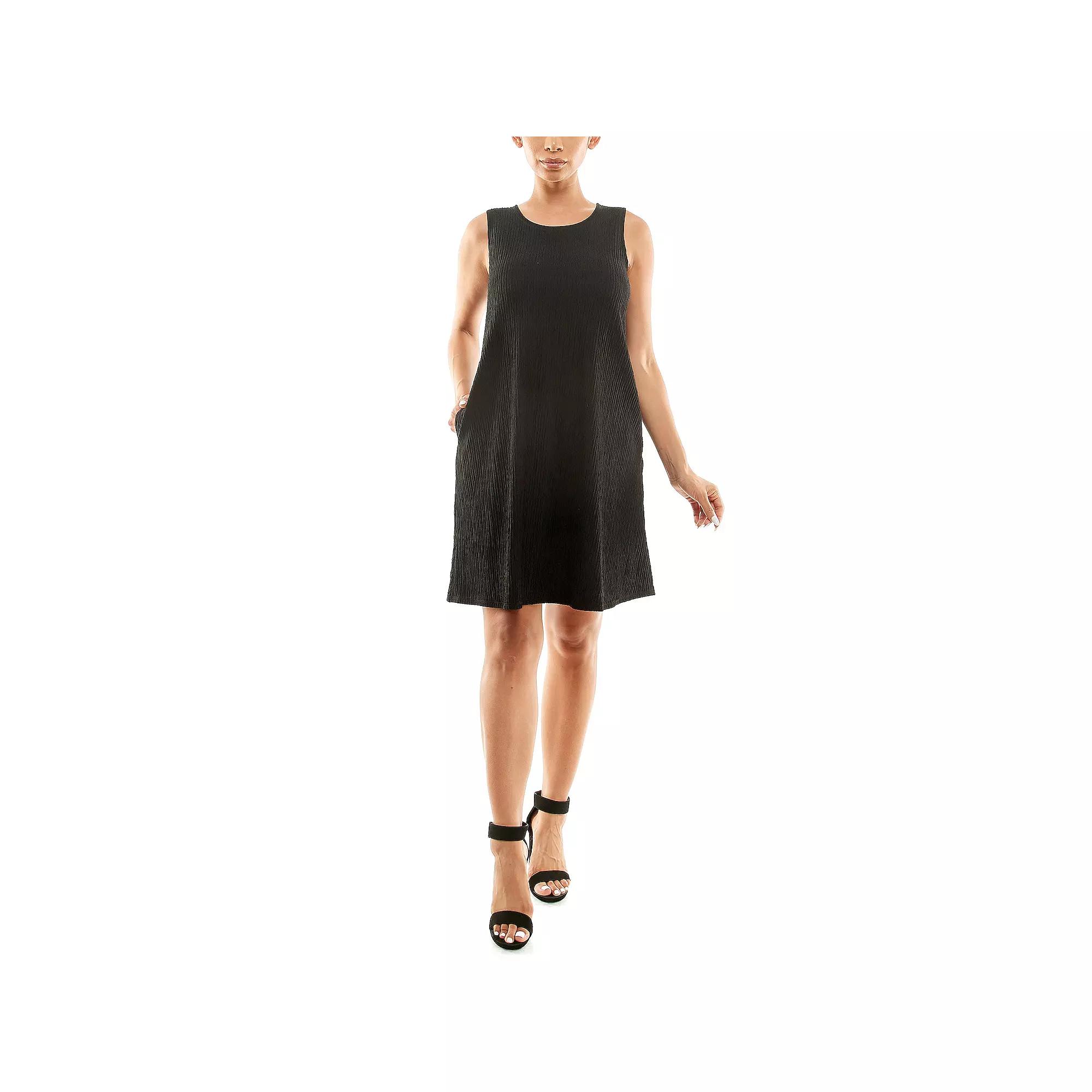 Women's Nina Leonard Sleeveless Textured Trapeze Dress, Size: Large, Black Product Image