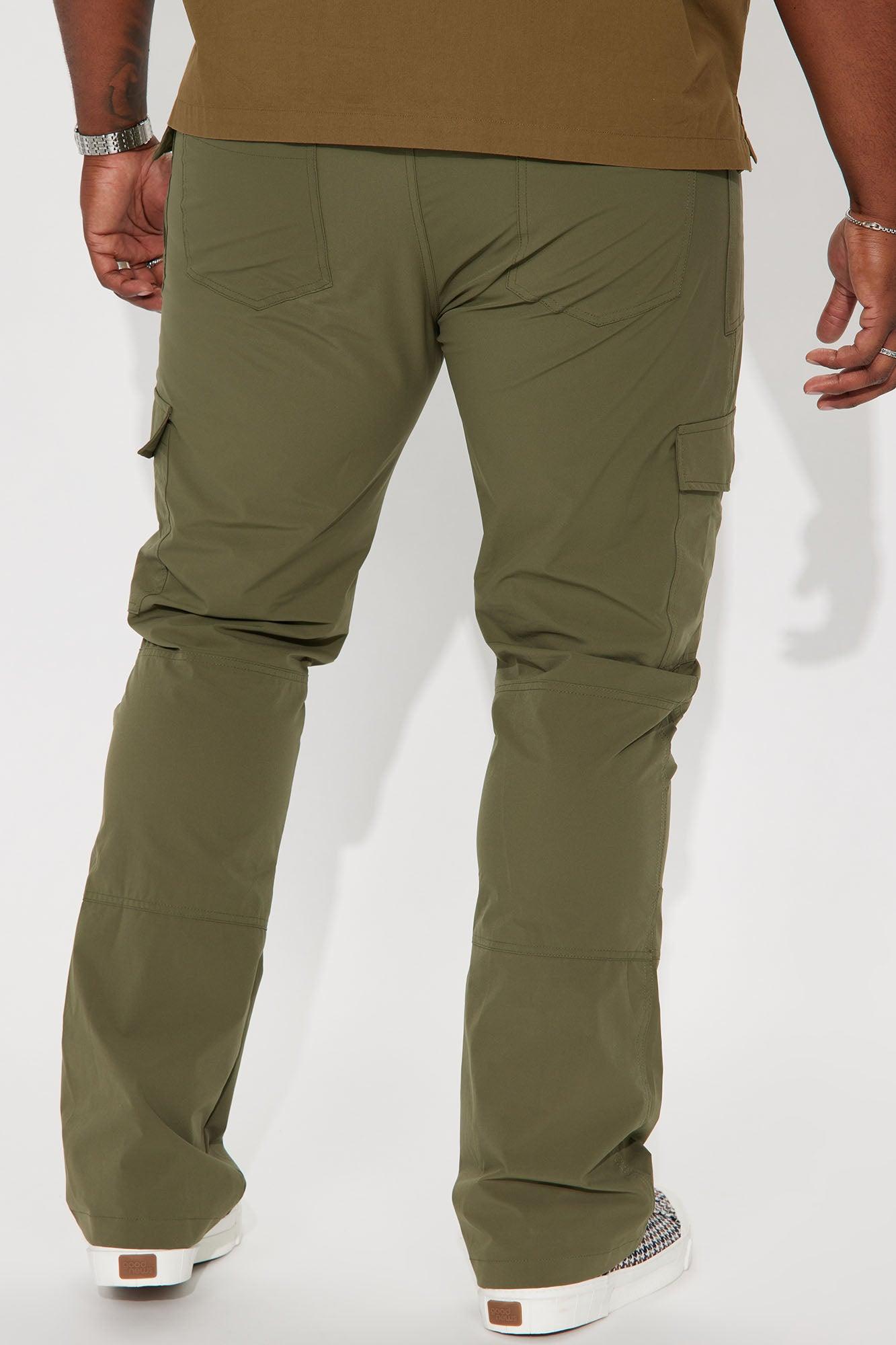 On Your Mind Stacked Slim Flare Nylon Pants - Olive Product Image